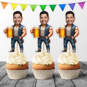 Beer Custom Face Cupcake Topper, Personalized Cheers & Beers Photo Birthday Cupcake Toppers - Digital File, DIY Print