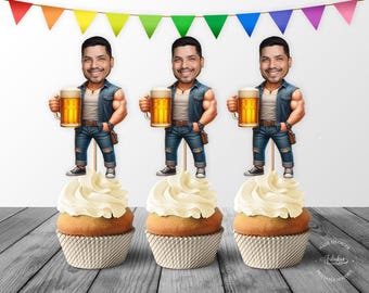 Beer Custom Face Cupcake Topper, Personalized Cheers & Beers Photo Birthday Cupcake Toppers - Digital File, DIY Print