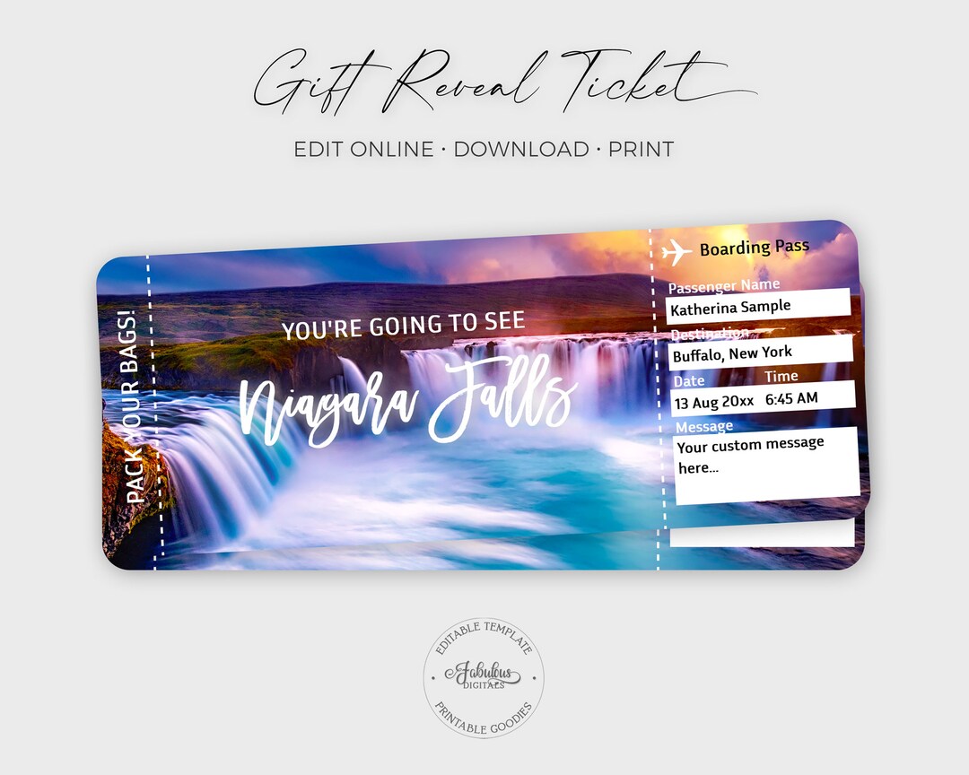Niagara Falls Travel Ticket, Niagara Falls Boarding Pass, Custom ...