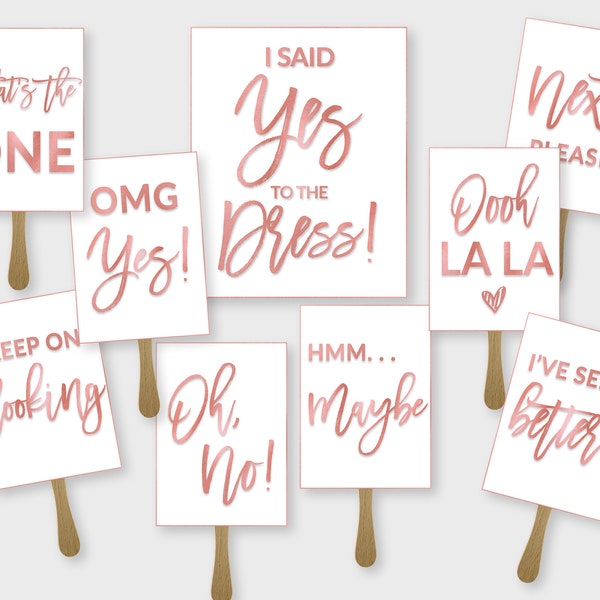 I Said Yes to the Dress, Wedding Dress Shopping Paddle Signs - White & Rose - Printable PDF, Instant Download - #RFC