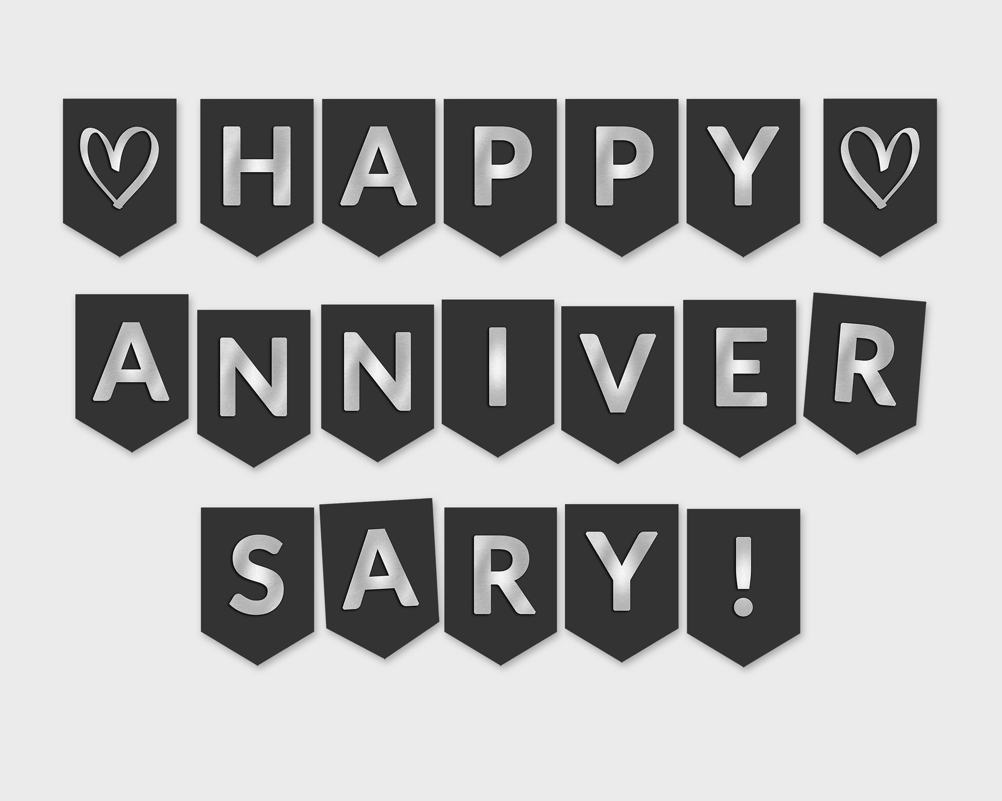 Happy Anniversary Printable Banner / Black & Silver Foil Flags / Printable PDF, DIY Print, Instant Download - #SFC - Etsy for Free Printable Happy Anniversary Signs