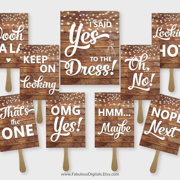 I Said Yes to the Dress, Wedding Dress Shopping Paddle Signs - Rustic Wood - Printable PDF, Instant Download - #RWD