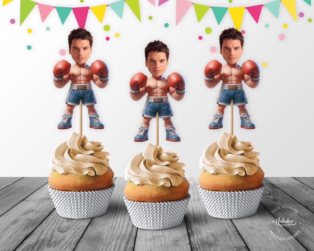 Boxer Custom Face Cupcake Topper, Personalized Boxer Birthday Cupcake ...