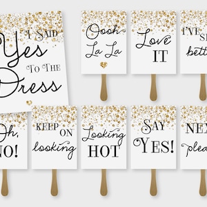 I Said Yes to the Dress, Wedding Dress Shopping Paddle Signs - Gold Glitters - Printable PDF, Instant Download, #4CG