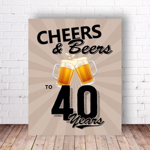 Cartello per la festa di 40 anni di Cheers & Beers, cartello per la festa del 40° compleanno - PDF stampabile, stampa fai da te, download immediato