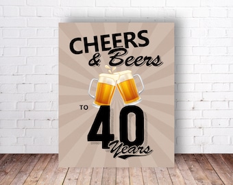 Cheers & Beers to 40 Years Party Sign, 40th Milestone Birthday Party Sign - Printable PDF, DIY Print, Instant Download