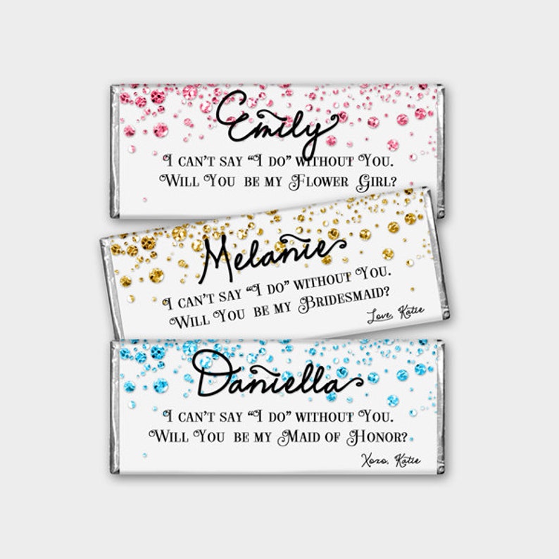 Customized - Candy Bar Wrapper Proposal Printable PDF #4CG DIY Print Confetti Glitters Will You Be My Bridesmaid? Maid of Honor etc