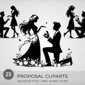 Huwelijksaanzoek silhouet cliparts, 25 png- en SVG-bestanden, hoge kwaliteit, print of digitaal gebruik - direct downloaden, CU4CU