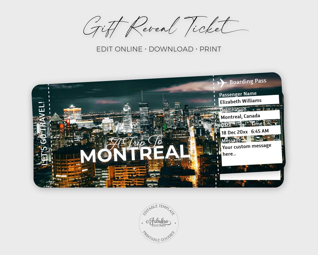 Montreal Travel Ticket, Montreal Gift Ticket, Montreal Nightscape