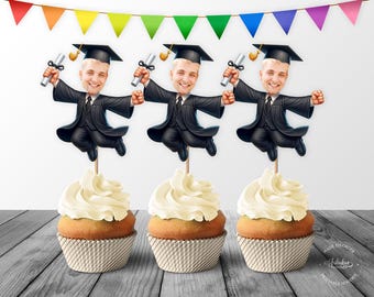 Graduation Custom Face Cupcake Topper, Personalized Graduated Man Custom Photo Cupcake Toppers - Digital File, DIY Print
