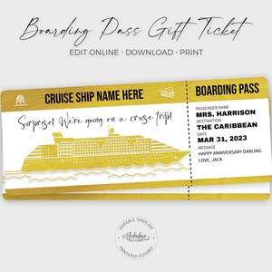Editable Gold Cruise Ship Ticket Template, Surprise Gift Ticket ...