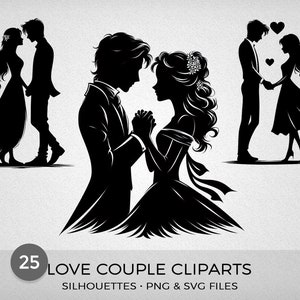 Liefdespaar silhouet Cliparts, 25 PNG- en SVG-bestanden, hoge kwaliteit, print of digitaal gebruik - Instant Download, CU4CU