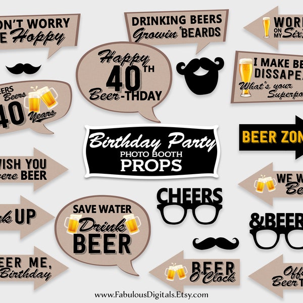 40th Birthday Photo Booth Props / Cheers & Beers Birthday Party Props / DIY Print, Printable PDF, Instant Download