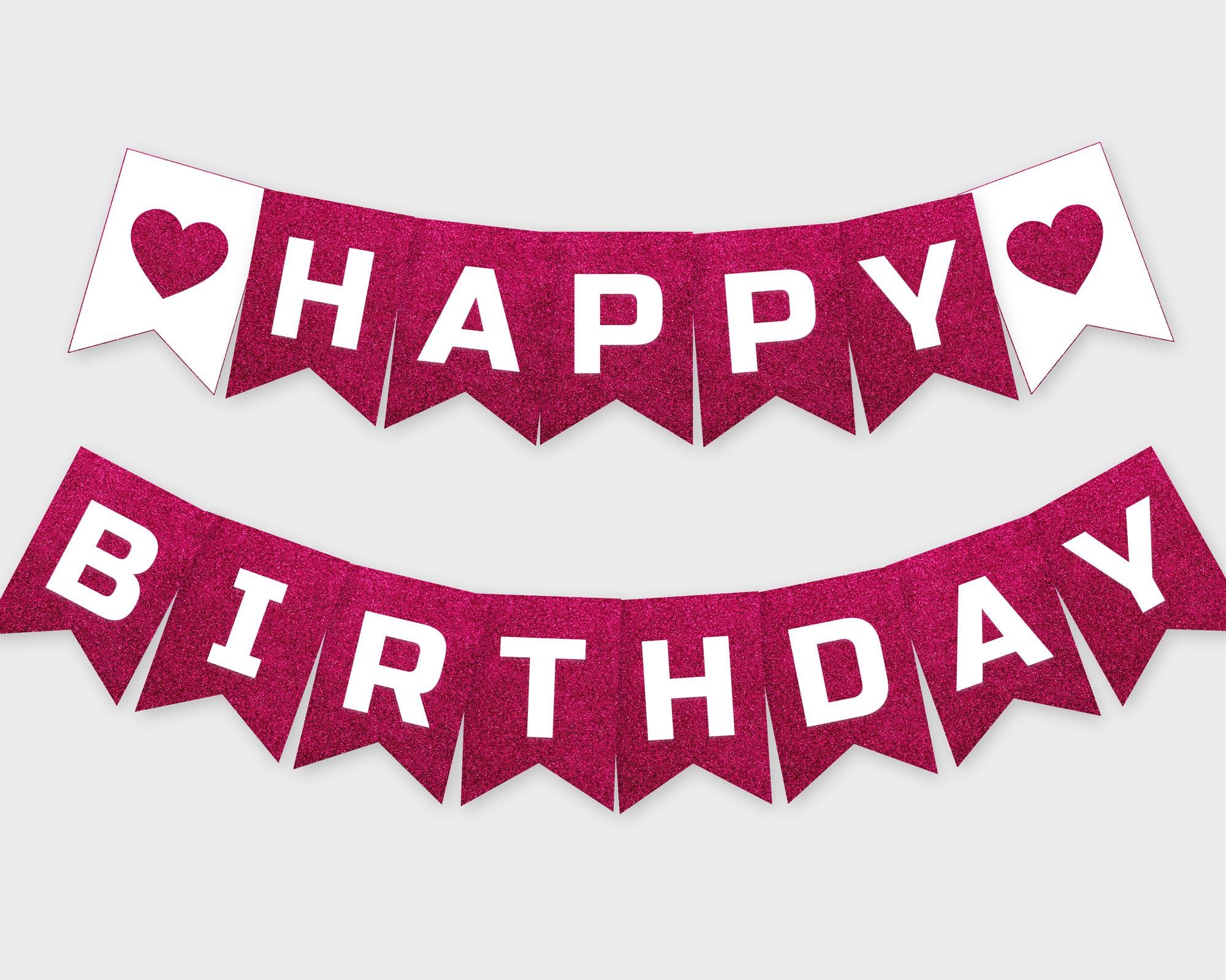 Burgundy Glitter Happy Birthday Banner, Printable Glitter Party Banner - Printable PDF, DIY Print, Instant Download