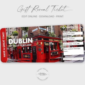 Dublin Travel Ticket, Dublin Bordkarte, Dublin Geschenkticket, Irland Flugticket / DIY Print, bearbeitbare Vorlage
