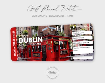 Dublin Travel Ticket, Dublin Boarding Pass, Dublin Gift Ticket, Ireland Airplane Ticket / DIY Print, Editable Template