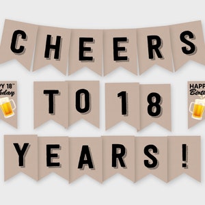 Cheers to 18 Years! Birthday Party Banner, Cheers & Beers - Birthday Party Decoration - Printable PDF, Instant Download