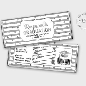 Printable Graduation Candy Wrapper / Editable Chocolate Label Silver ...
