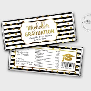 Printable Graduation Candy Wrapper / Editable Chocolate Label - Black ...