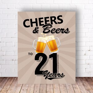Cartello per la festa di 21 anni di Cheers & Beers, cartello per la festa di compleanno del 21° anniversario - PDF stampabile, stampa fai da te, download immediato