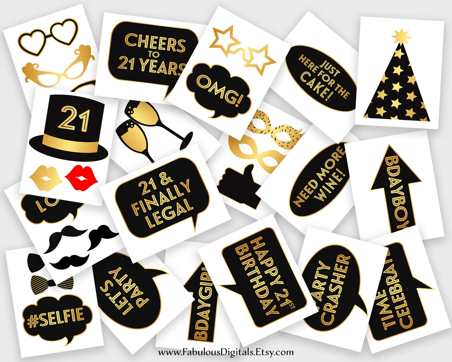 21st Birthday Photo Booth Props Black & Gold / Printable | Etsy