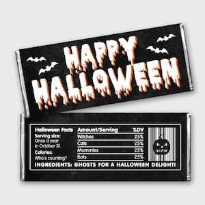 Printable Halloween Candy Bar Wrapper, Happy Halloween Regular Chocolate Labels (1.55 oz.) - Printable PDF, DIY Print - Instant Download