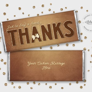 Thanks! Custom Thank You Chocolate Bar Wrapper, Vintage Style Candy Label - Editable Template, Instant Download