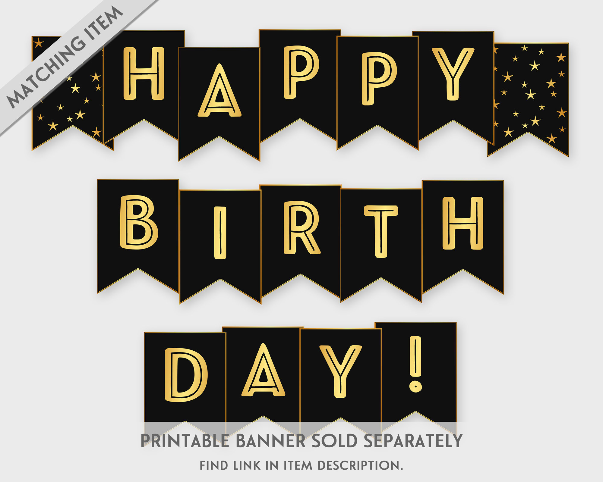 Happy Birthday Printable Banner, Navy & Gold Birthday Party Printable PDF, DIY Print, Instant Download GWR - Etsy