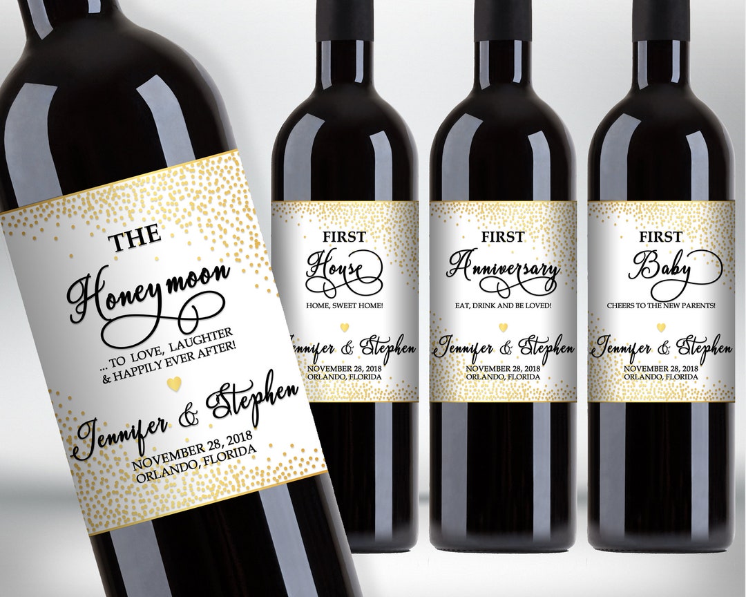 First Marriage Milestones Wine Bottle Label Set Newlyweds Etsy