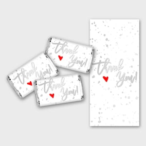 Thank You! Mini Candy Bar Wrapper, Mini Chocolate Favor - White & Silver Foil - Printable PDF, Instant Download - #SFC
