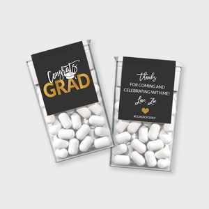 Graduation Tic-Tac Sticker, Congrats Grad, Class of 2025 - Black-White & Gold - Editable Template, DIY Print - #GFC