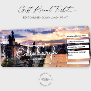 Edinburgh Travel Ticket, Edinburgh Bordkarte, Edinburgh Northbride Geschenkkarte / DIY Print, bearbeitbare Vorlage