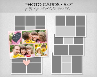 6 modelli di biglietti fotografici 5x7" - Modello di album, bacheca di blog, modelli di Photoshop - Download immediato (set 2)