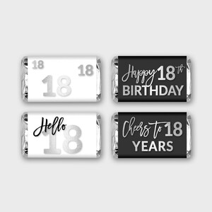 18th Birthday Mini Candy Wrapper, Mini Candy Label - Black-White & Silver Foil - Printable PDF, Instant Download - #SFC