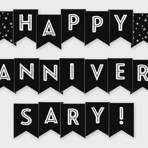 Happy Anniversary Printable Banner, Black &amp; Silver - Anniversary Party ...
