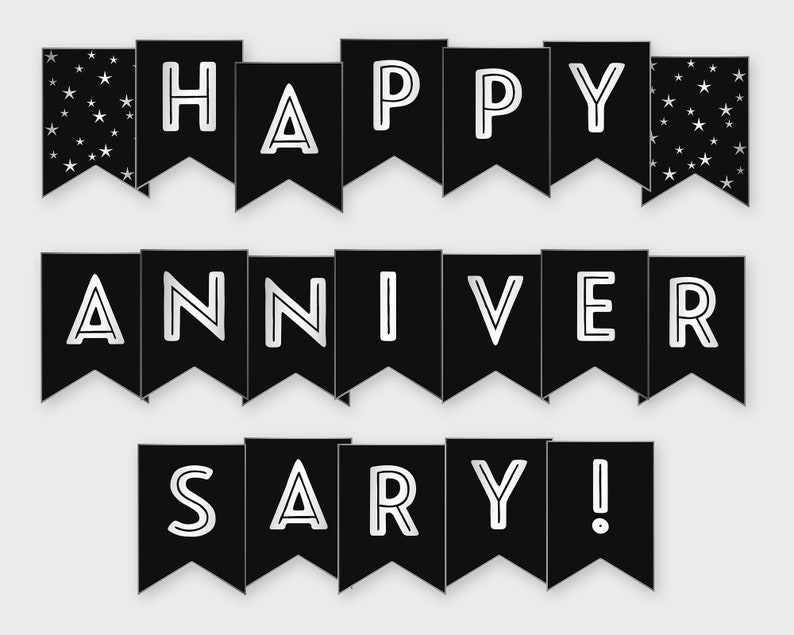 Happy Anniversary Printable Banner Black &amp; Silver - Etsy