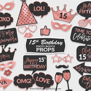 15.Geburtstag Photobooth Requisiten / Quinceaño Party Requisit / Schwarz & Rosa Folie / Printable PDF, Instant Download - #RFC