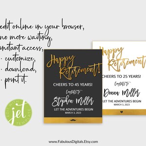 Happy Retirement Wine Labels, Black-white &amp; Gold Foil Wine Labels ...