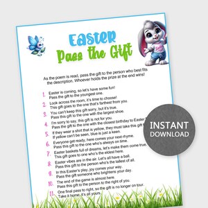 Ostertag Pass das Geschenk Spiel, Ostern Geschenk Spiel, Pass das Geschenk Party Spiel, druckbare PDF, DIY Druck, Sofort Download