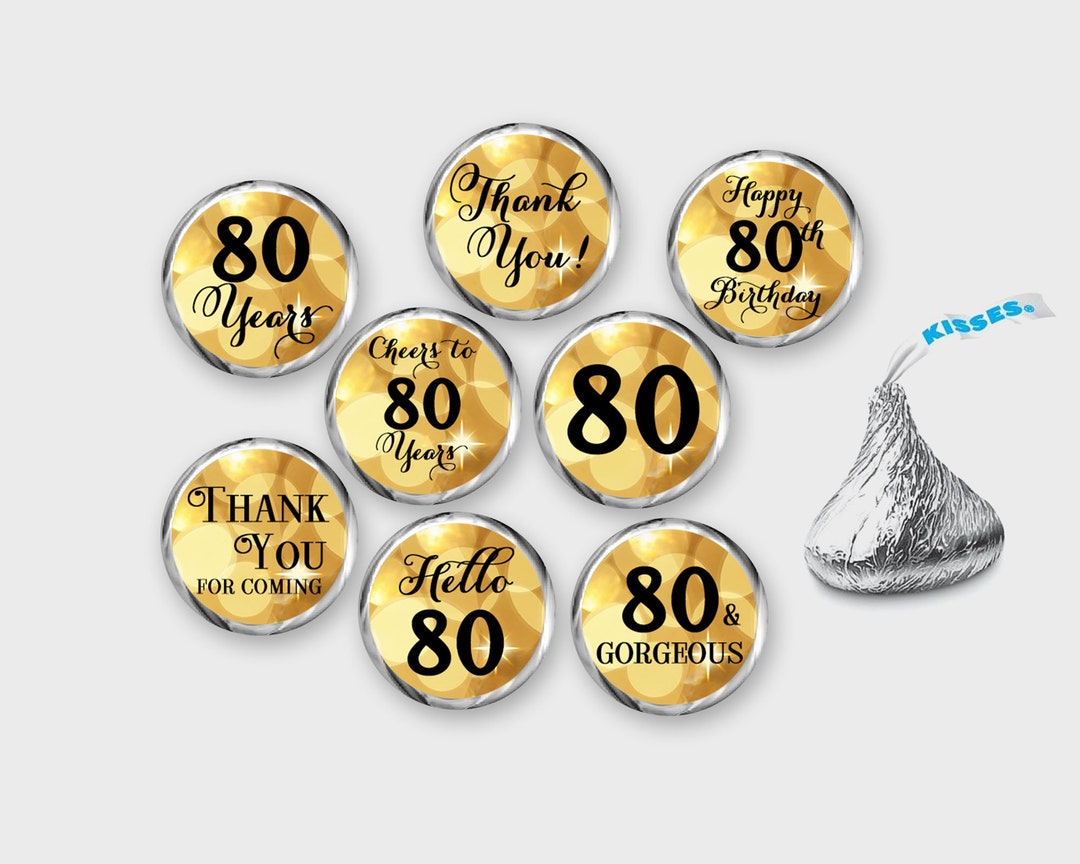 80th Birthday Hershey Kisses Labels, Birthday Candy - Sparkle Gold ...
