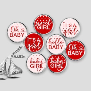 Baby Shower Hershey Kisses Labels - Red Hearts Baby Girl Kisses Stickers - DIY Print, Printable PDF, Instant Download