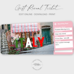 Hallo Italien Reiseticket, Italien Geschenkticket, benutzerdefiniertes Flugticket, Italien Bordkarte / DIY Print, bearbeitbare Vorlage