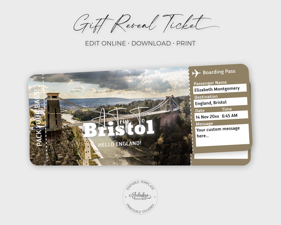 Bristol Travel Ticket Bristol Boarding Pass Custom Gift Etsy UK