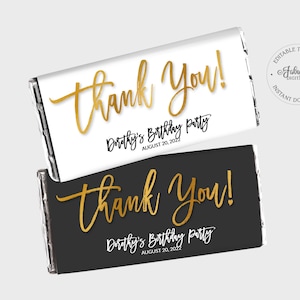 thank you custom candy, candy bar wrapper, candy bar label, thank you chocolate wrapper, chocolate label, thank you favor, gold foil