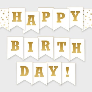 Happy Birthday Printable Banner - Gold Party Banner - Printable PDF, DIY Print, Instant Download - #GDS