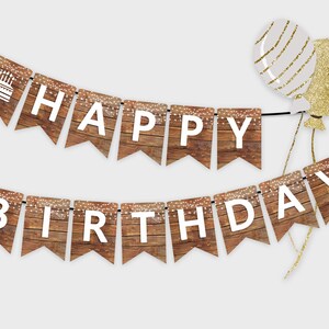 Happy Birthday Printable Banner, Rustic Wooden Bunting Flag - Printable ...