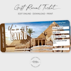 Cairo Travel Ticket, Cairo Gift Ticket, Cairo Airplane Ticket, Egypt Boarding Pass / DIY Print, Editable Template