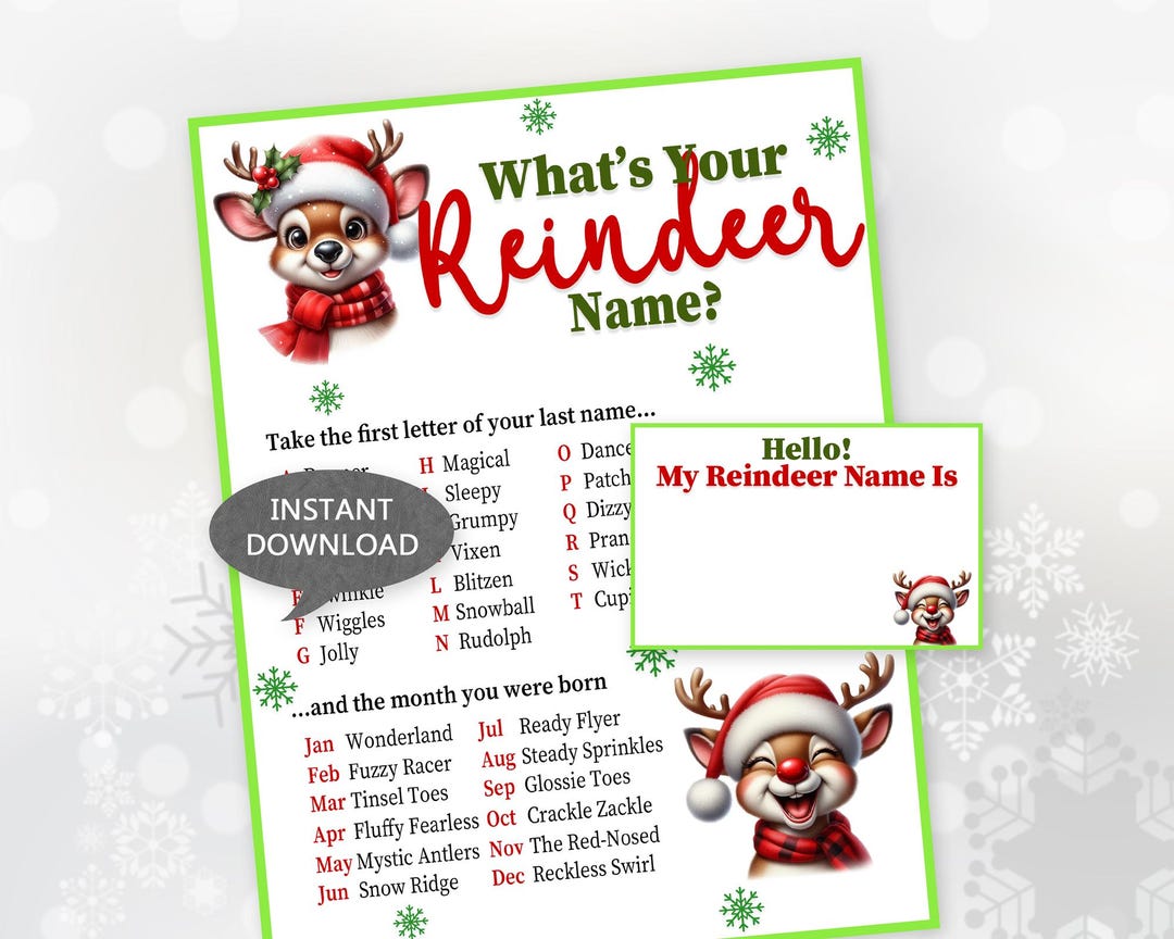 What's Your Reindeer Name? Christmas Activity Party Name Generator