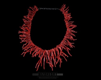 Collana in autentico corallo rosso, ciondolo mediterraneo, catena in argento sterling