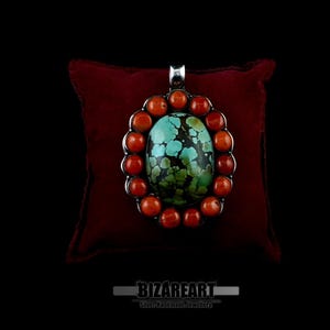 Himalayan Turquoise & Red Coral Pendant | 80g Silver Handmade Jewelry | Statement Necklace | Natural Gemstone Pendant | Gift for Her